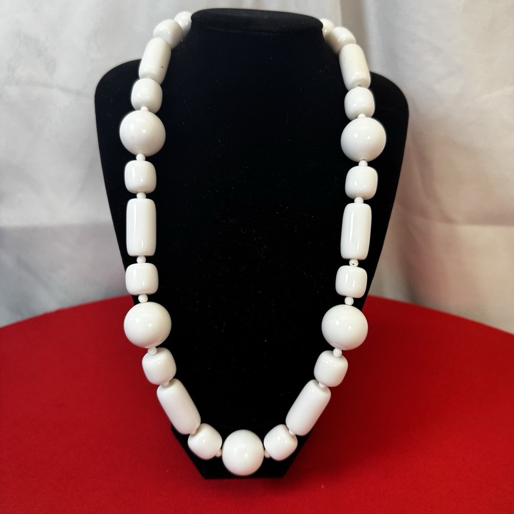 Vintage Summertime Necklace of Bright White Round and Oblong Beads Outdoor Party